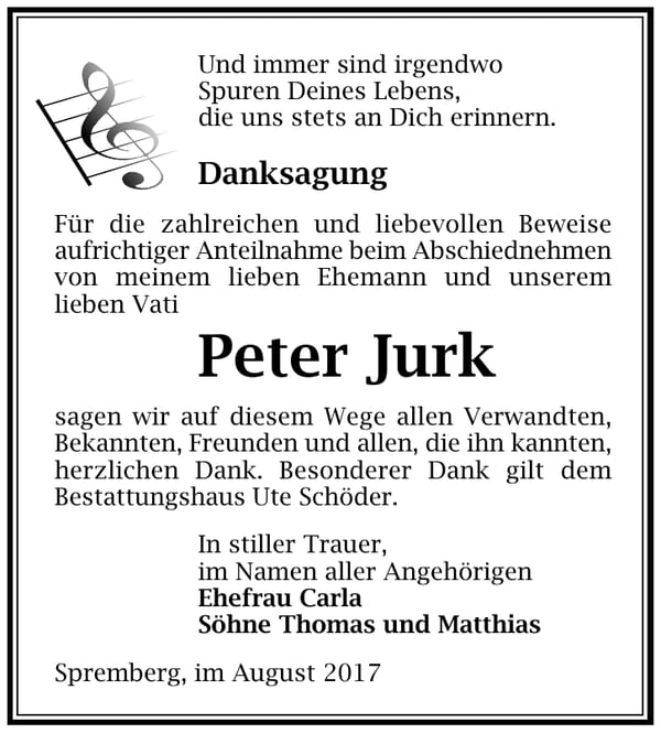Danksagung Peter Jurk
