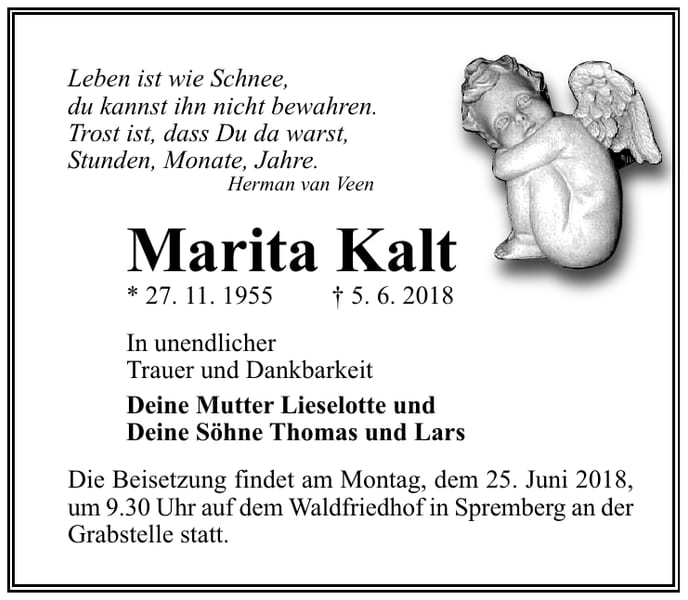 Traueranzeige Marita Kalt