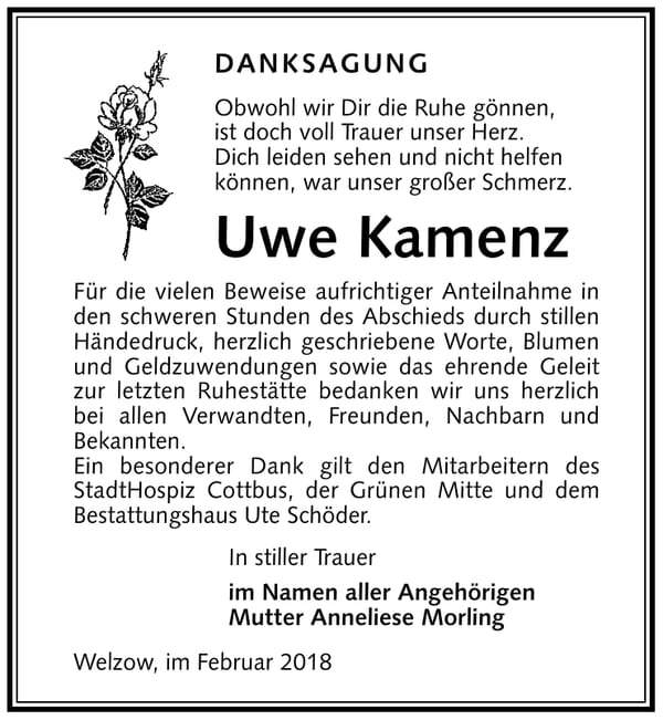 Danksagung Uwe Kamenz
