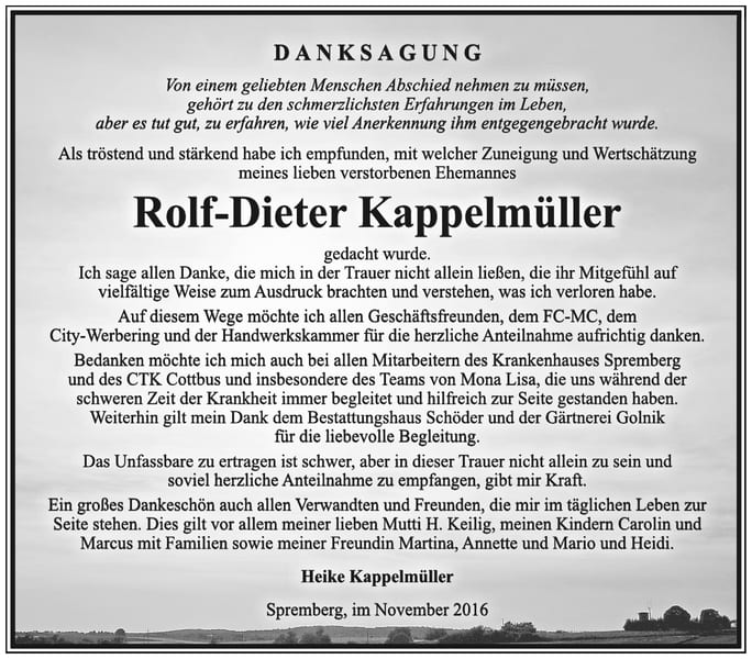 Danksagung Rolf-Dieter Kappelmüller