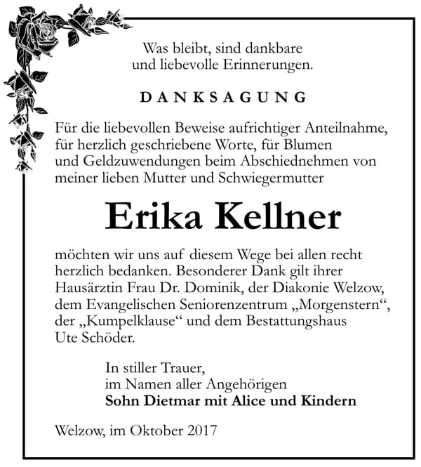 Danksagung Erika Kellner