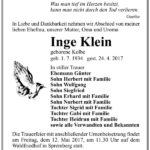 Traueranzeige Inge Klein