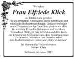 Danksagung Frau Elfriede Klick