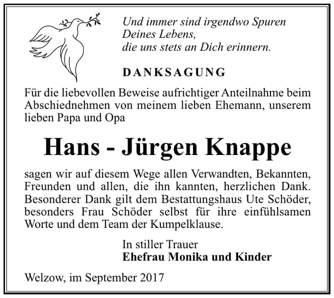 Danksagung Hans - Jürgen Knappe