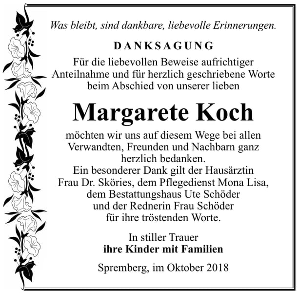 Danksagung Margarete Koch
