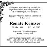 Traueranzeige Renate Koinzer