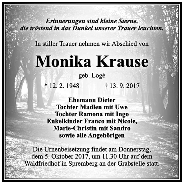 Traueranzeige Monika Krause, geb. Log
