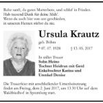 Traueranzeige Ursula Krautz, geb. Böhm