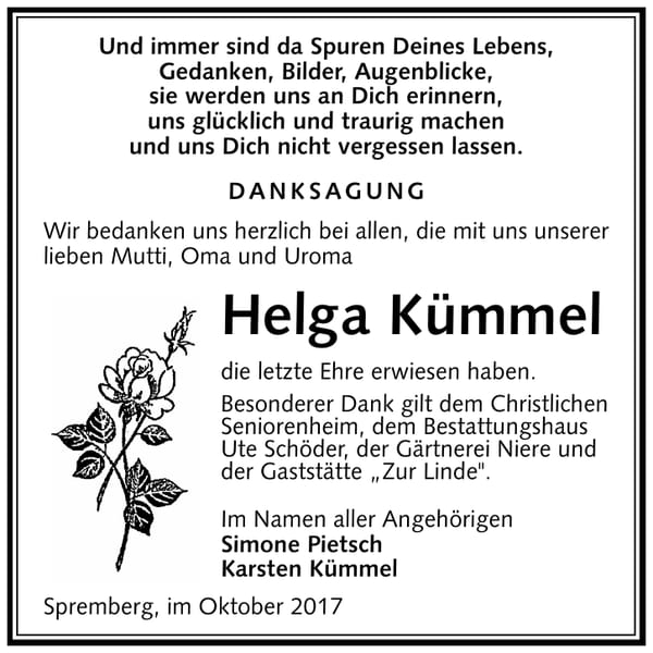 Danksagung Helga Kümmel