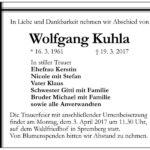 Traueranzeige Wolfgang Kuhla