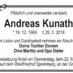 Traueranzeige Andreas Kunath