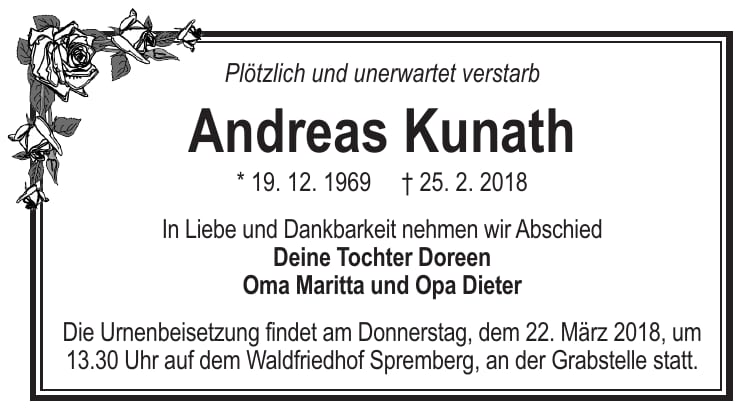 Traueranzeige Andreas Kunath