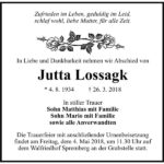 Traueranzeige Jutta Lossagk