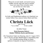 Traueranzeige Christa Lück, geb. Erwig