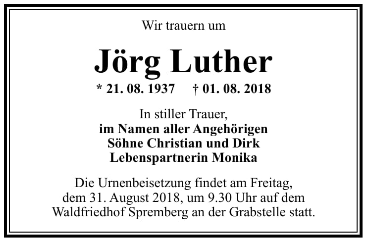 Traueranzeige Jörg Luther