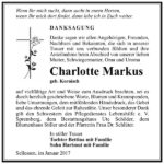 Danksagung Charlotte Markus, geb. Kornisch