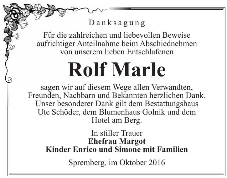 Danksagung Rolf Marle