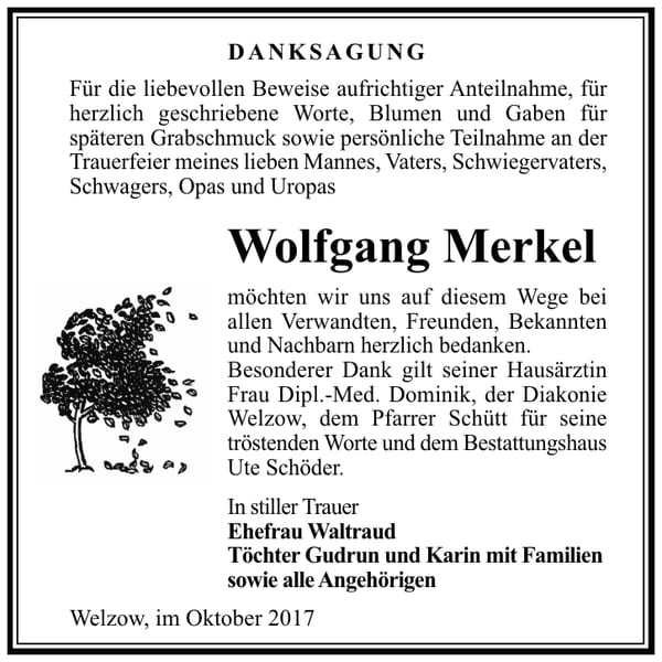 Danksagung Wolfgang Merkel
