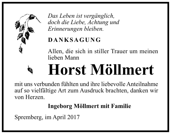 Danksagung Horst Möllmert