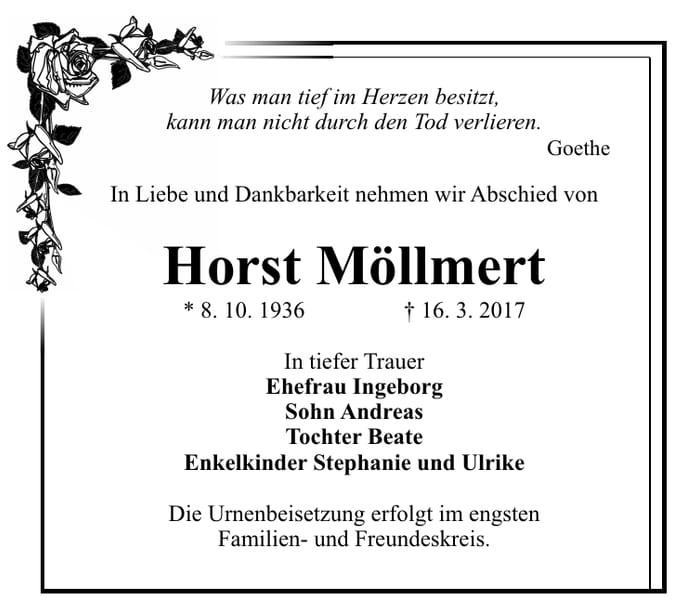 Traueranzeige Horst Möllmert
