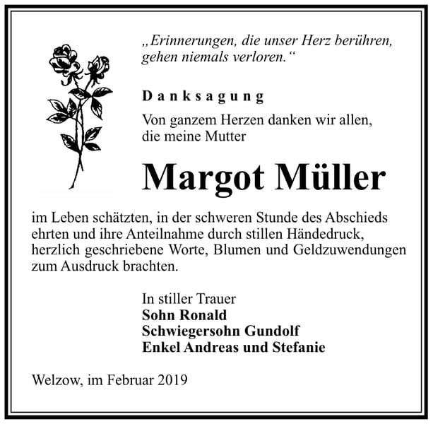 Traueranzeige Margot Müller