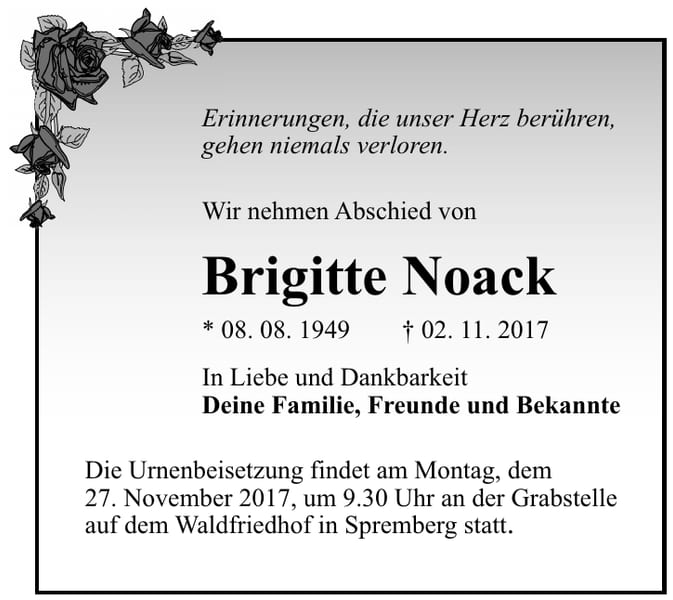 Traueranzeige Brigitte Noack