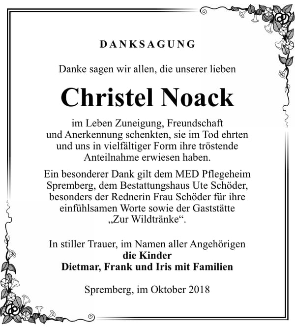 Danksagung Christel Noack
