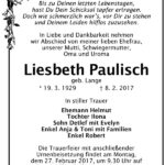 Traueranzeige Liesbeth Paulisch, geb. Lange