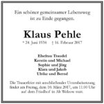 Traueranzeige Klaus Pehle
