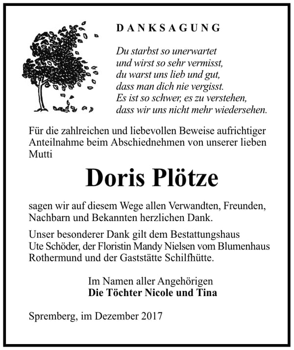 Danksagung Doris Plötze