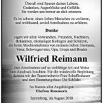 Danksagung Wilfried Reimann