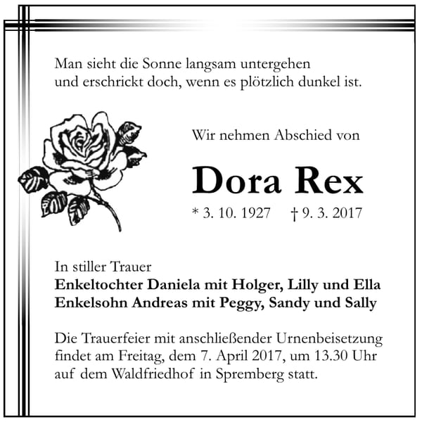 Traueranzeige Dora Rex