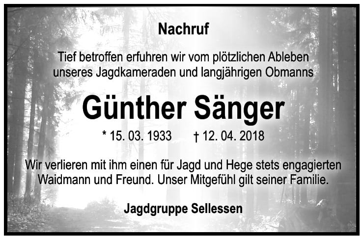 Nachruf Günther Sänger
