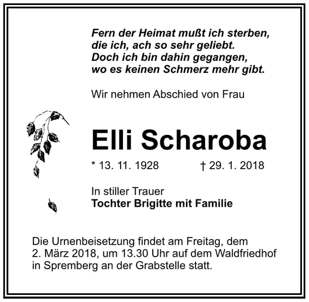 Traueranzeige Elli Scharoba