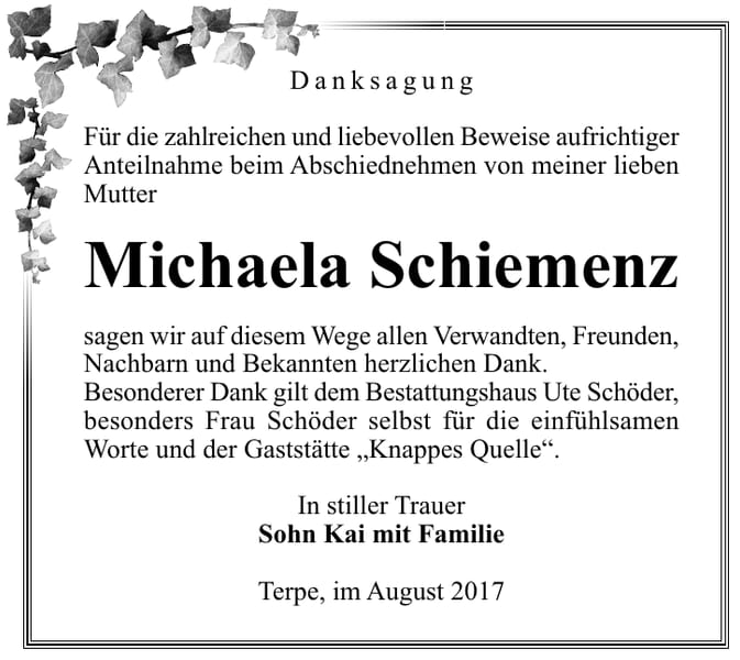 Danksagung Michaela Schiemenz