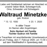 Traueranzeige Waltraud Minetzke, geb. Kratzer