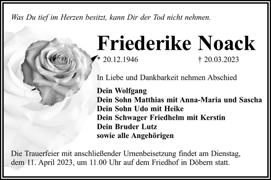 Traueranzeige Friederike Noack