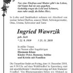 Traueranzeige Ingried Wawrzik, geb. Jurk