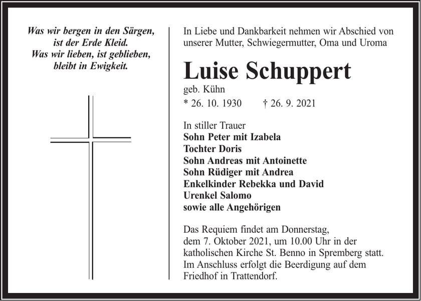 Traueranzeige Luise Schuppert, geb. Kühn