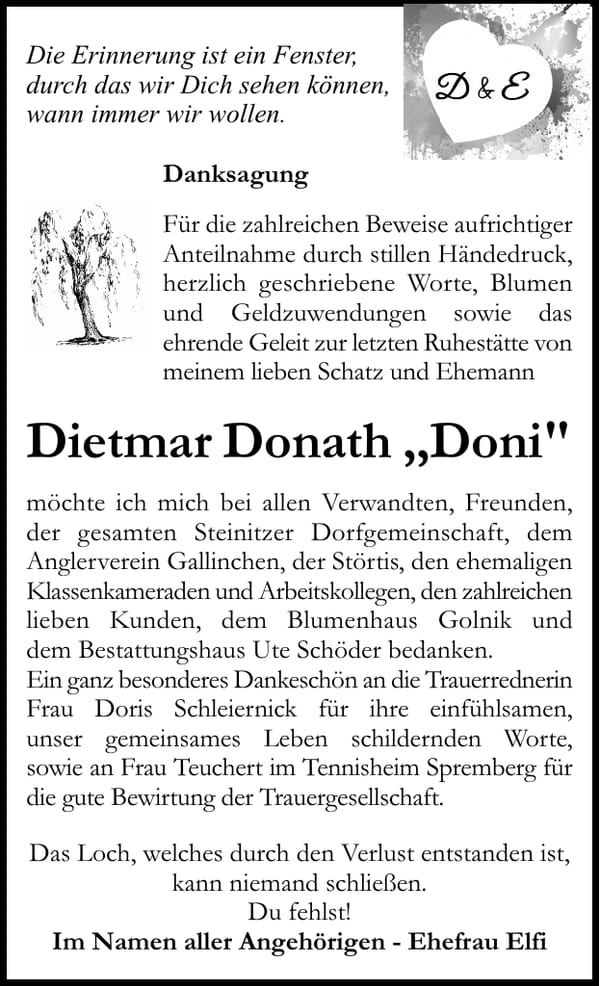 Danksagung Dietmar „Doni“ Donath