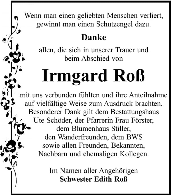 Danksagung Irmgard Roß
