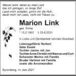 Traueranzeige Marion Link, geb. Pohle