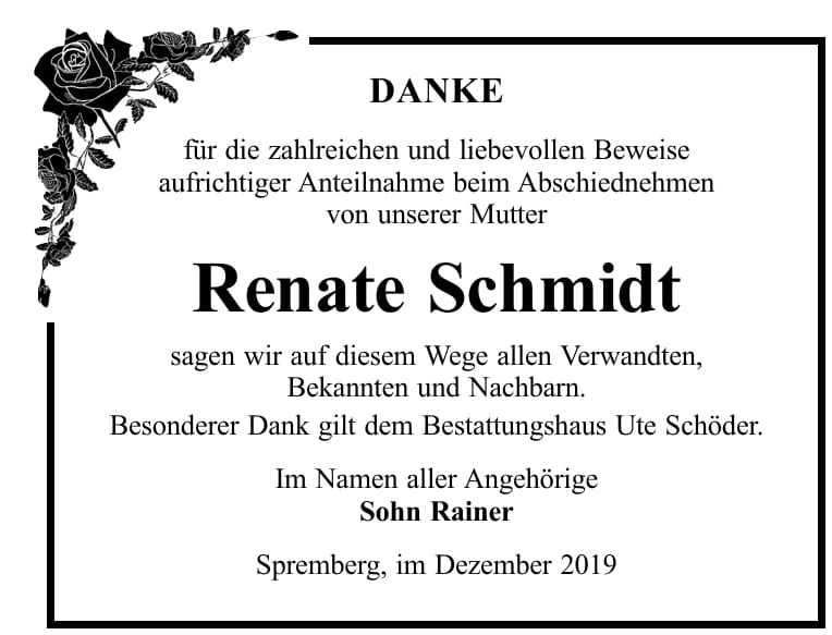 Danksagung Renate Schmidt
