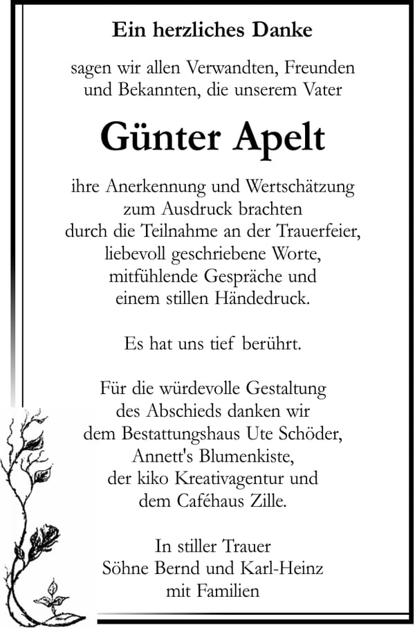 Danksagung Günter Apelt