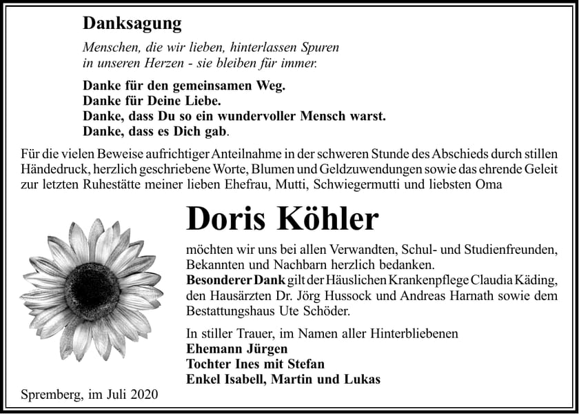 Danksagung Doris Köhler