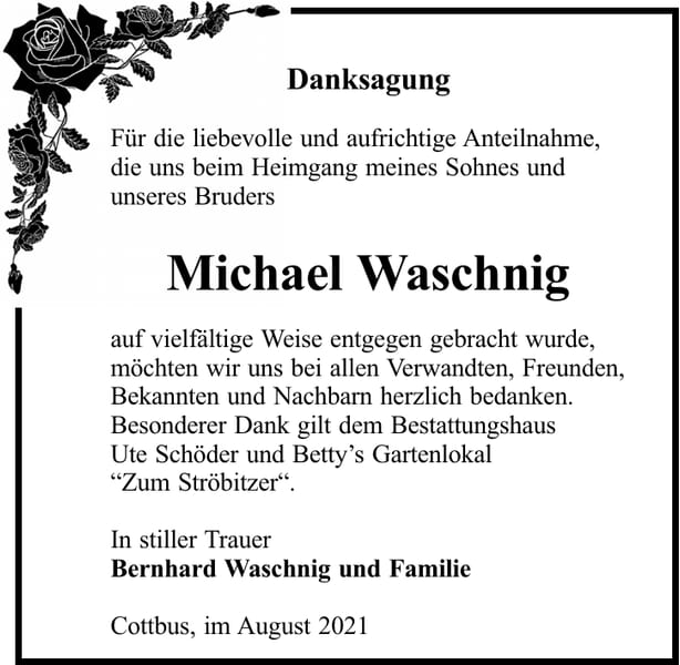 Danksagung Michael Waschnig