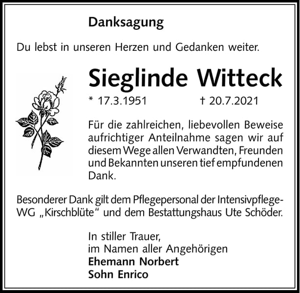 Danksagung Sieglinde Witteck