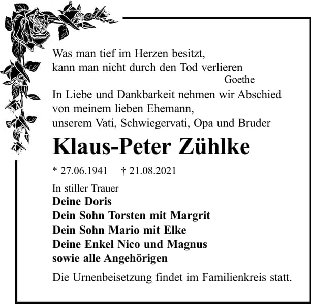 Traueranzeige Klaus-Peter Zühlke