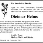 Danksagung Dietmar Helms
