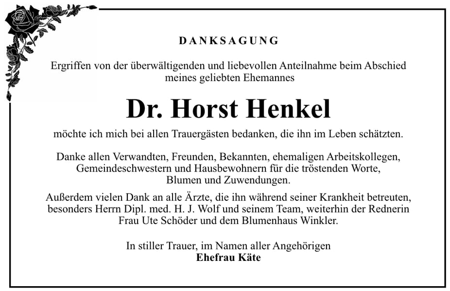 Danksagung Dr. Horst Henkel